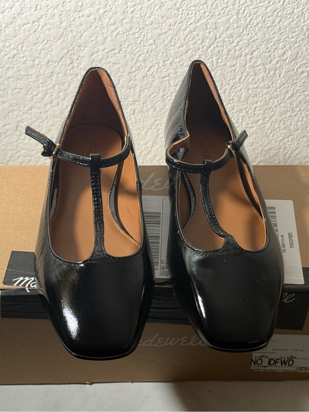 Madewell Black Patent T-Strap Flats